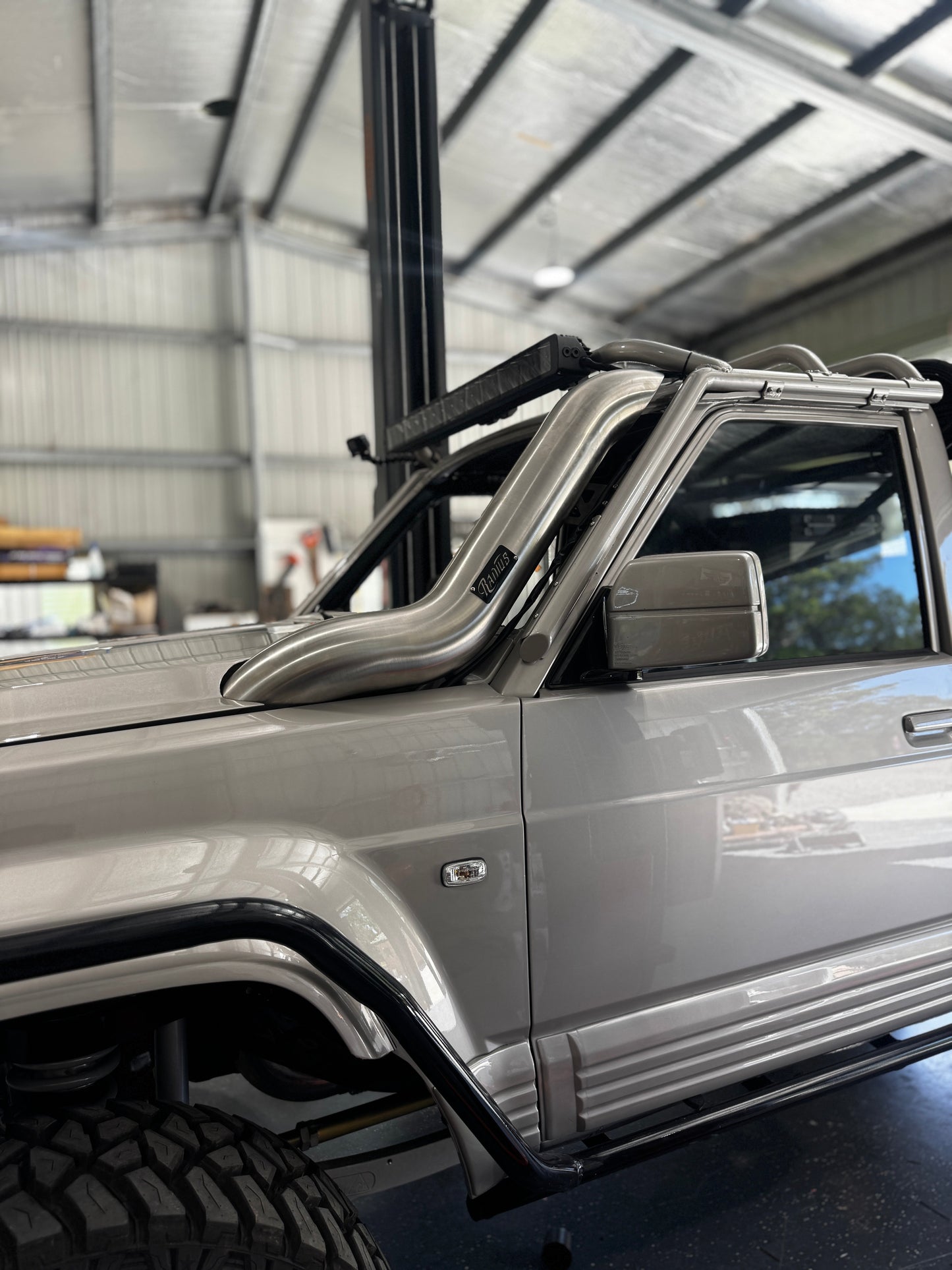 Passenger Side Stainless Snorkel to suit Nissan GQ Patrol 5" Bonnet Entry